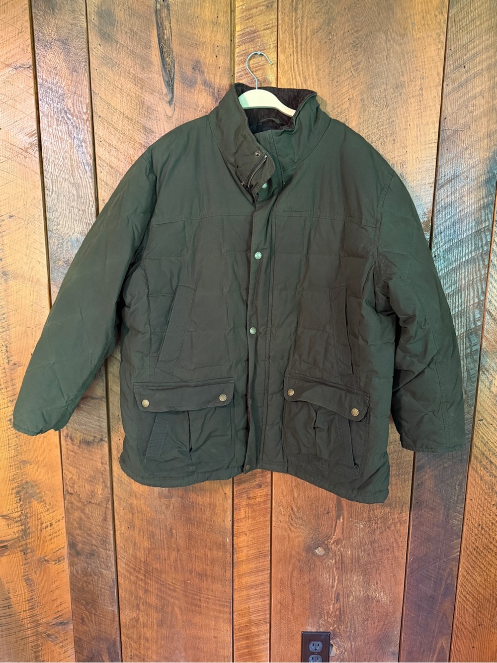 LL Bean Upcountry Waxed Cotton DownTek Jacket Men's XL Reg Green 296112
